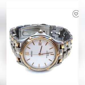 SEIKO: Vintage two tone bracelet and back date white dial watch Japan movement